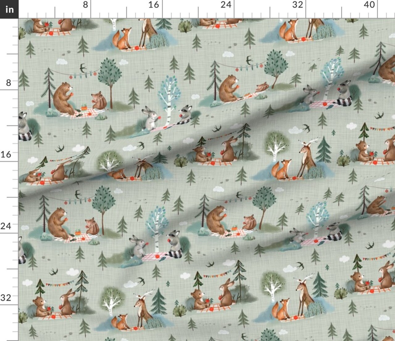 Various Fabrics by the Yard or Fat Quarter Mint Sage Green Woodland Animals Camping Outdoors Custom Printed Fabric by Spoonflower